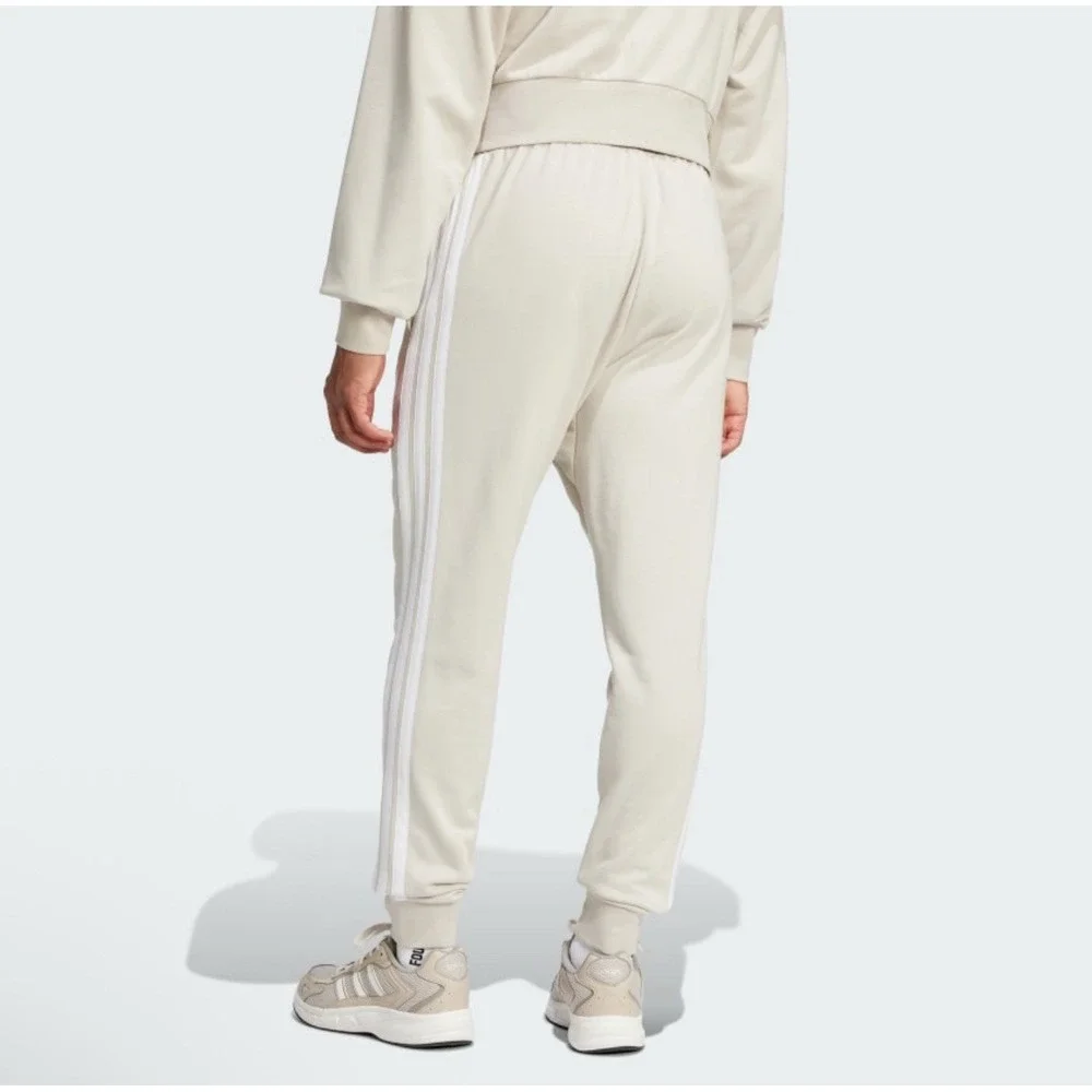 Adidas Pants Mens 2XL Beige Tan Khaki Tapered Cuff Sweatpant Jogger 3 Stripe Gym